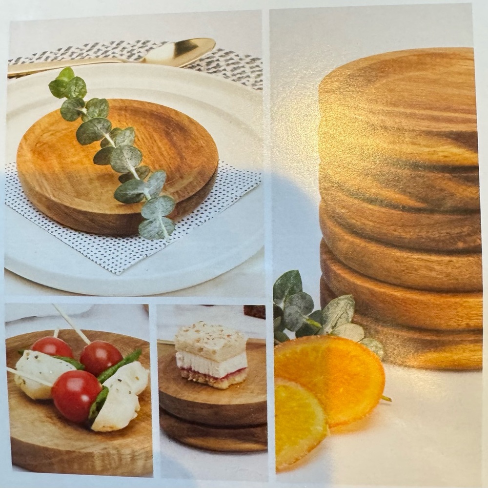 Warm Brown Real Wooden Serveware Collection—Appetizer Plates Set of Six 4 inch